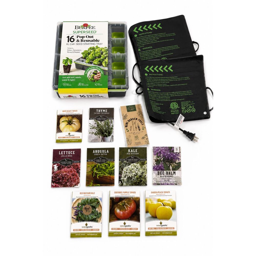 Complete Seed Starting Bundle Burpee 16 Cell 2 Heat Mats 10 Seed Garden Tool Set